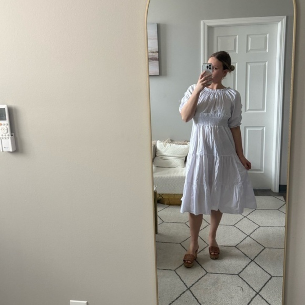 NWT Vanessa Scott Dress Midi Off The Shoulder Tiered in White